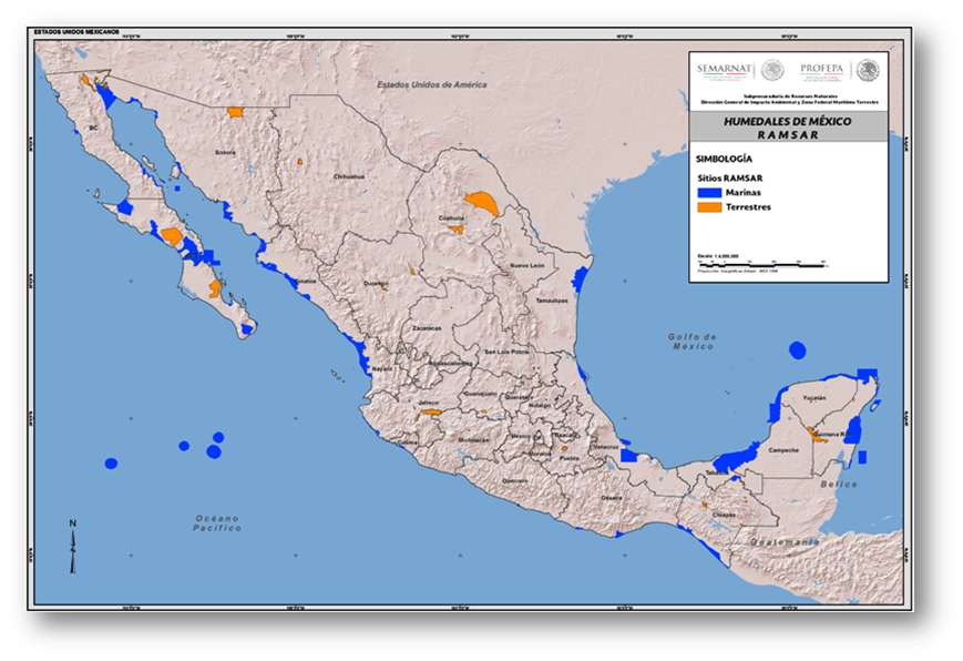 Mapa de humedales en México