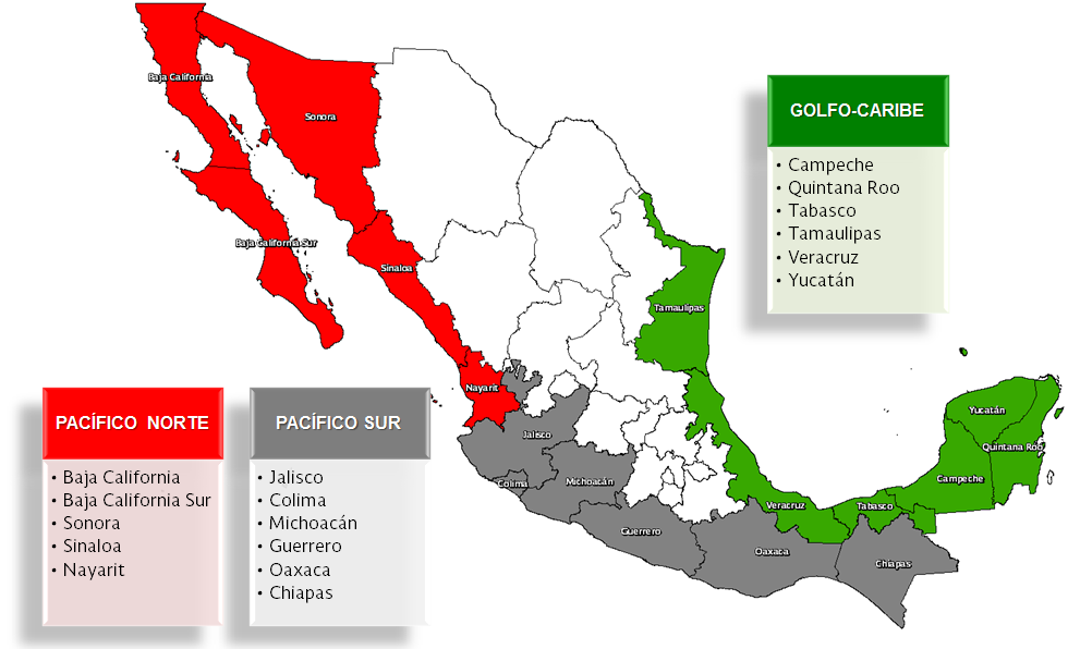 División por zonas de estados costeros